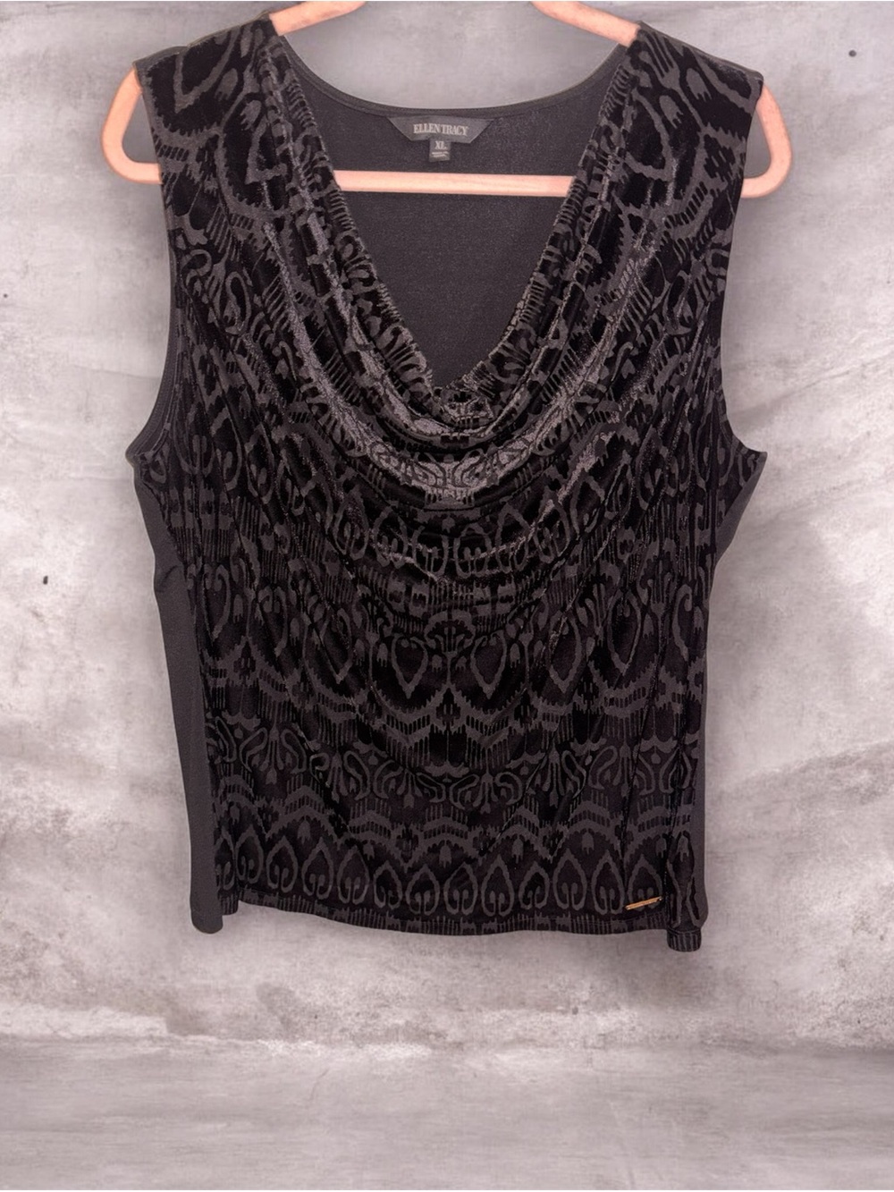 Ellen Tracy Black Velvet-Patterned Cowl Neck Sleeveless Camisole